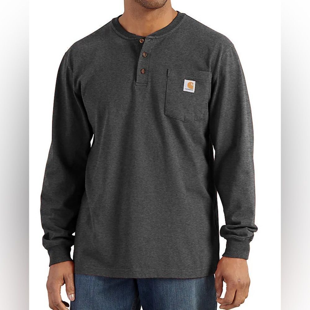 🆕 Carhartt Men’s Carbon Heather Long Sleeve Loose Git Heavyweight Henley 2X